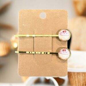 NEW Pink Frosting Cupcake Design Bobby-pin Set